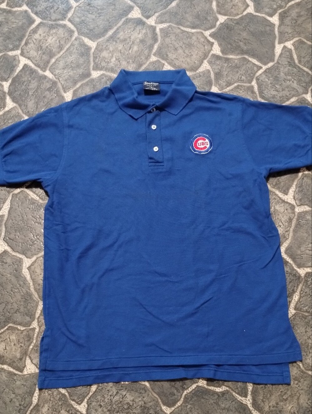 Starter MLB Chicago Cubs Blue mens polo shirt size L VINTAGE 80s